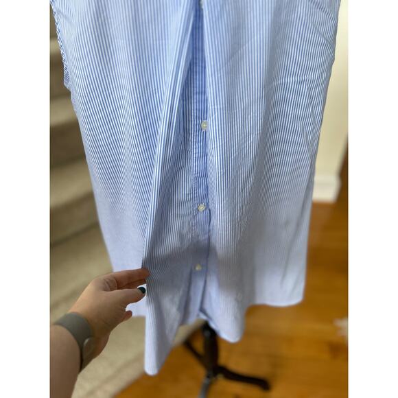 Lord & Taylor Light Blue White Pin Stripe Sleeveless Button Down Tank - Picture 3 of 8